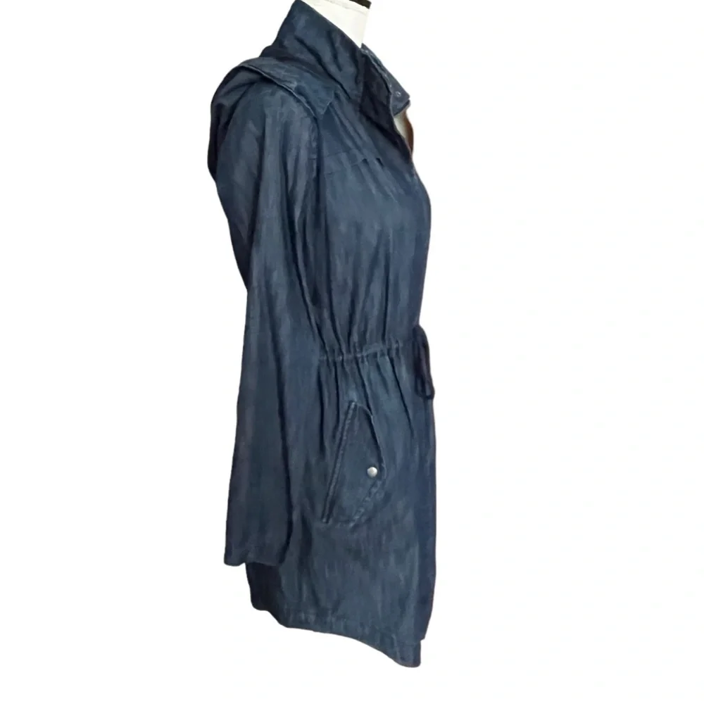 Old Navy Denim Chambray Jacket Lightweight Jean XS Long Blue Unlined Hood Zip